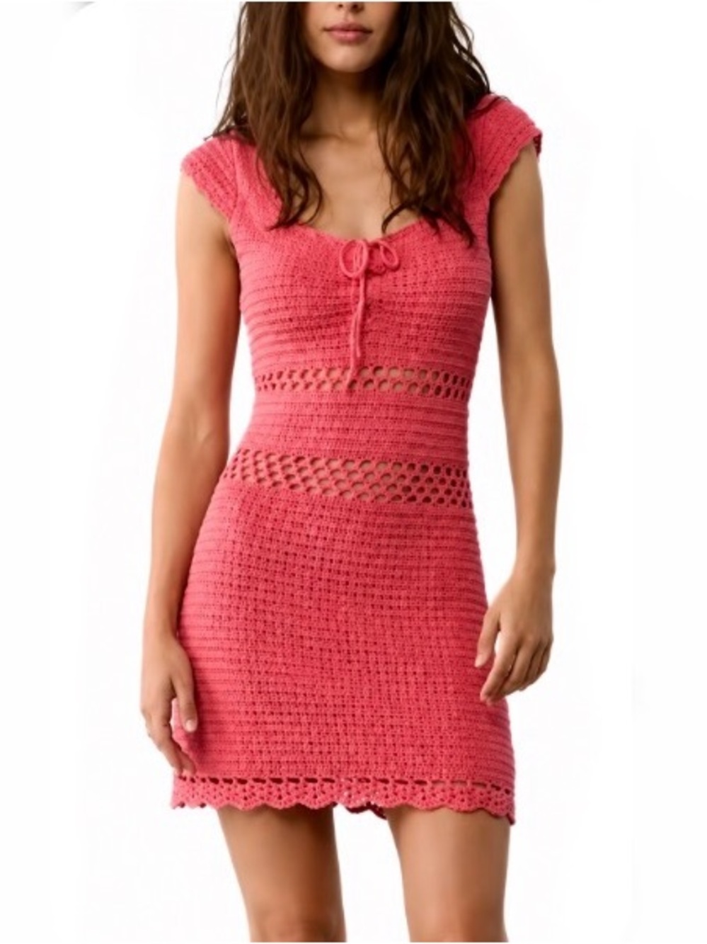 American Eagle Outfitters Salmon Pink Crochet Mini Dress
